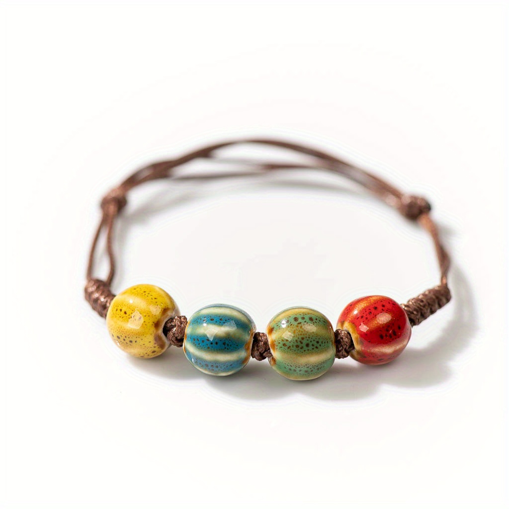 Bohemian Adjustable Ceramic Beads Bracelet Earthy & Multicolor Porcelain Beads